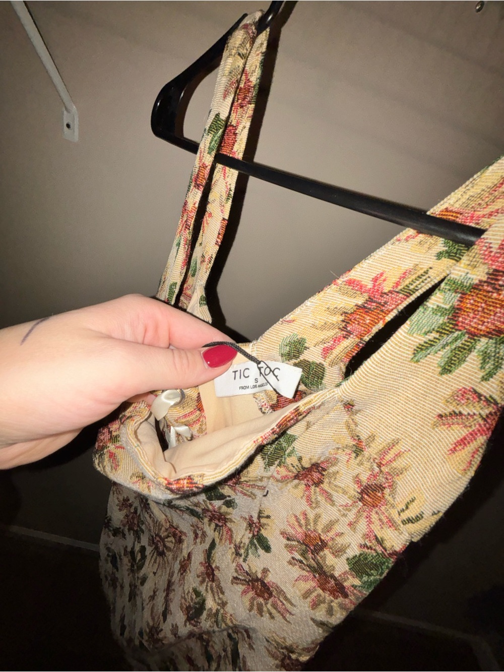 Beige Floral Mini Dress with Shoulder Straps
